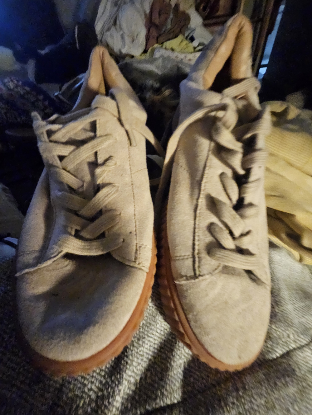 Women's Beige Suede Platform Sneakers with Gum Sole Sz 12
